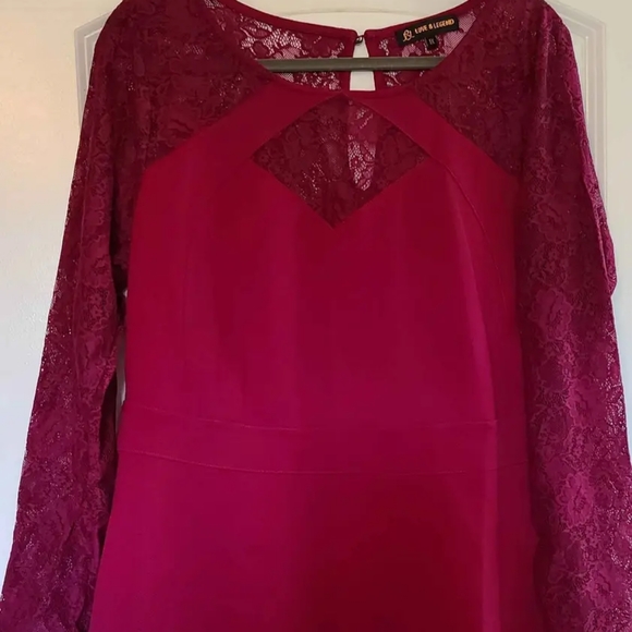 Love & Legend burgundy lace sleeved peplum shirt, 1x - Picture 1 of 2